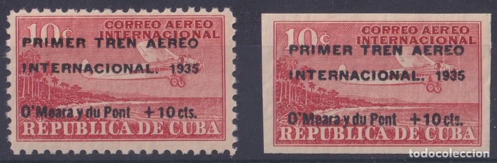 Sellos: 1935-105 CUBA REPUBLICA 1935 MNH TREN AEREO AIR TRAIN OVERPRINT AVION AIRPLANE ORIGINAL GUM.