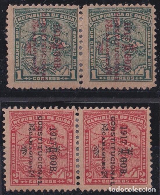 Sellos: 1917-450 CUBA REPUBLICA 1917 REVOLUCION DE LA CHAMBELONA OVERPRINT PAIR ORIGINAL 100% GUARANTEE.