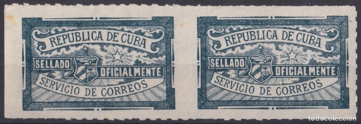 Sellos: 1915-45 CUBA REPUBLICA 1915 OFFICIAL SEALLED PAIR ERROR IMPERF HORIZONTAL. NO GUM.