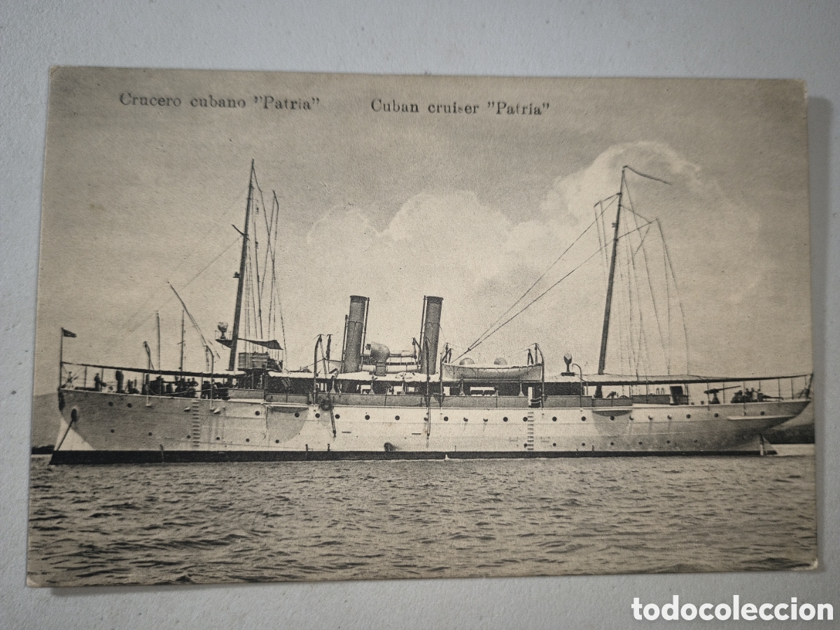 Sellos: Cuba,antigua tarjeta postal imagen del crucero patria,principios siglo XX.