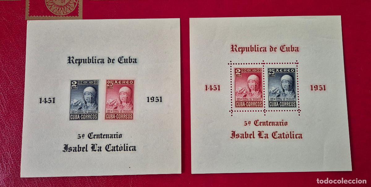 Sellos: CUBA 2 hojitas 500 ANIVERSARIO NACIMIENTO ISABEL LA CATOLICA