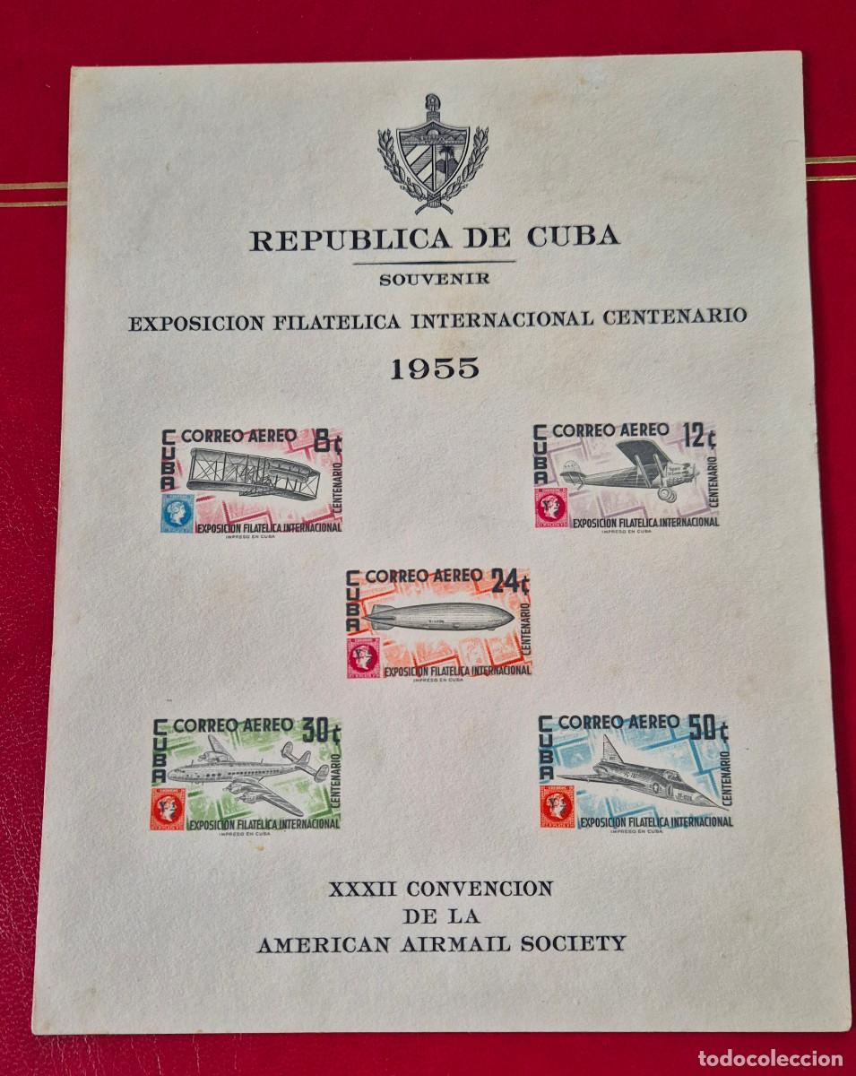 Sellos: CUBA 1955 hojita EXPOSICION FILATELICA INTERNACIONAL