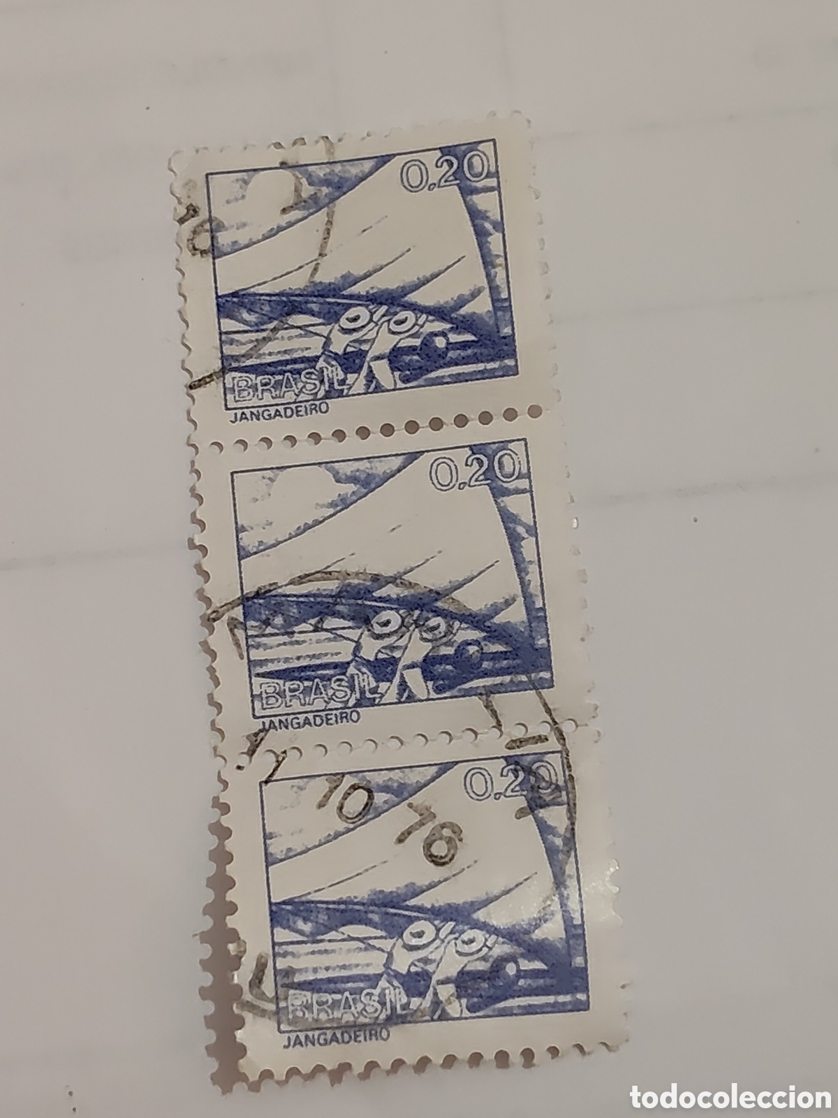 Sellos: Bloque de 3 sellos de Cuba Jagandeiro (pescador en balsa)1976
