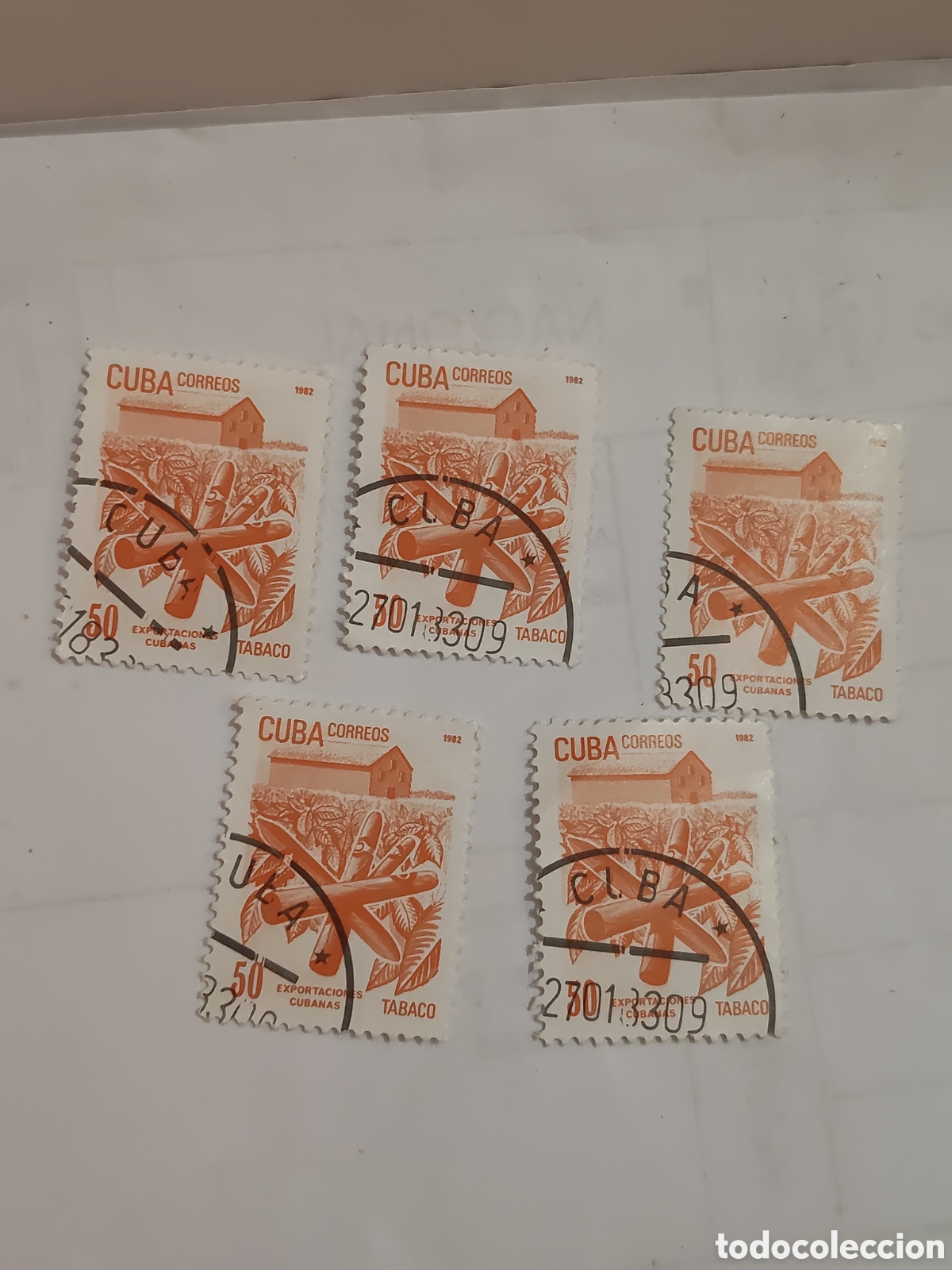 Sellos: 5 sellos de Cuba Exportaciones ,secadero de tabaco 1982
