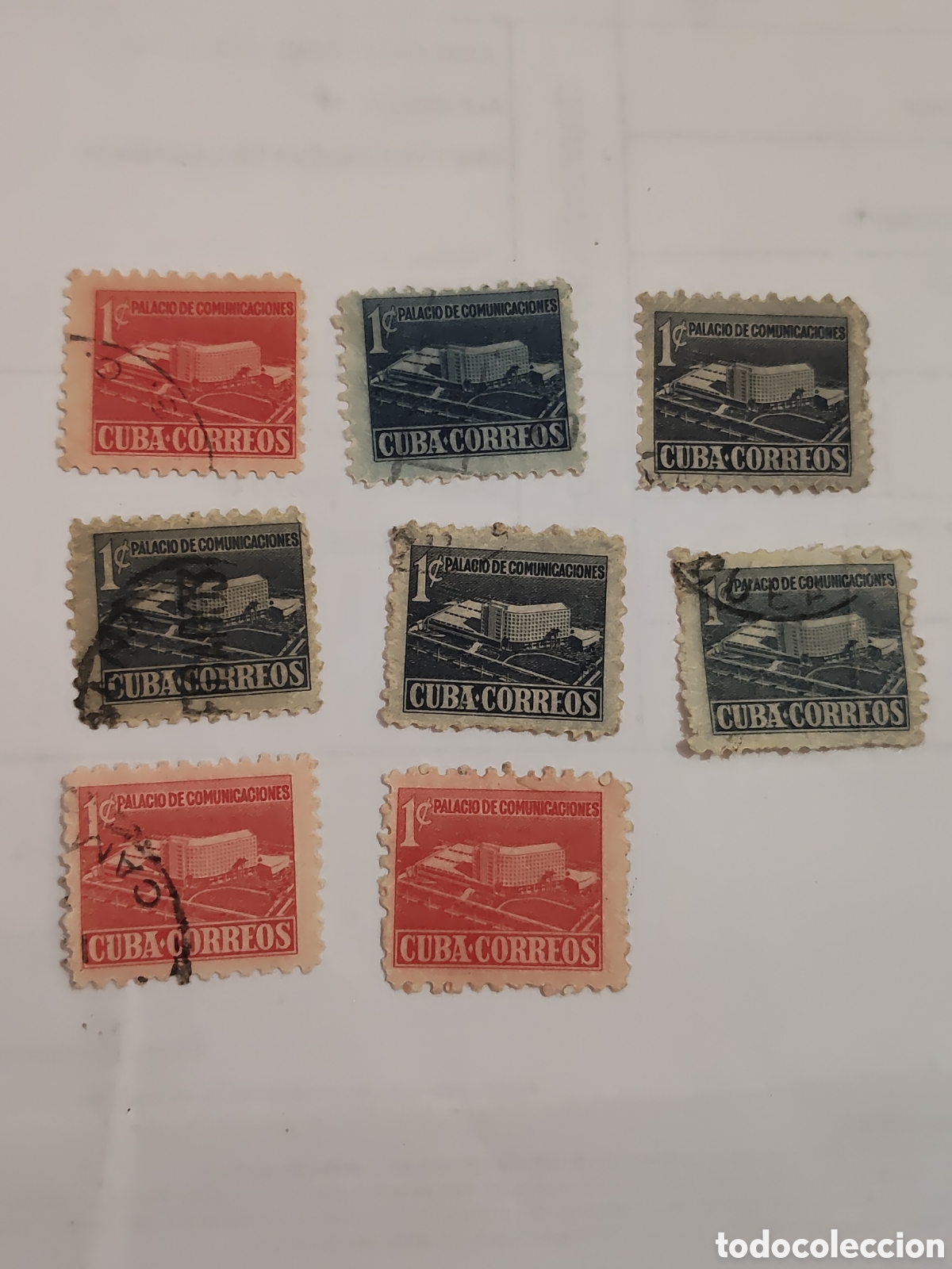Sellos: 8 sellos de Cuba Palacio de Comunicacios en la Habana 1952