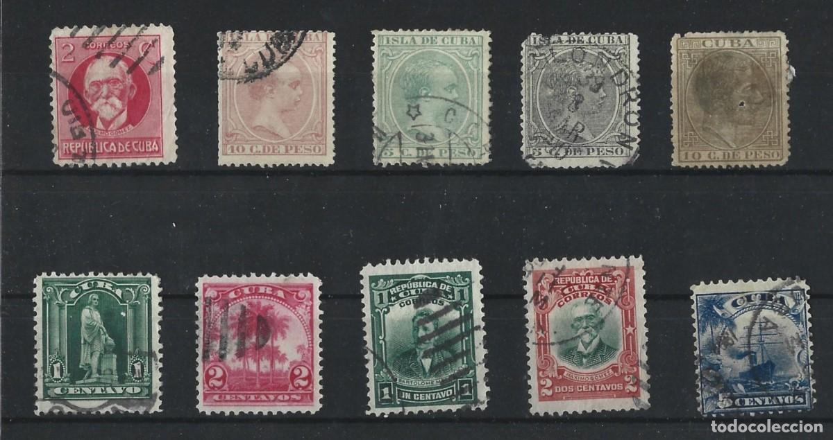 Sellos: REP&Uacute;BLICA DE CUBA - CUBA - LOTE DE 10 SELLOS ANTIGUOS - CENTAIVOS + PESOS - SELLADOS