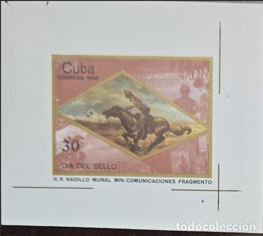 Sellos: MI) 1986 CUBA, DIE PROOF, IMPERFORATE, STAMP DAY PAINTINGS BY RADILLO, MNH.