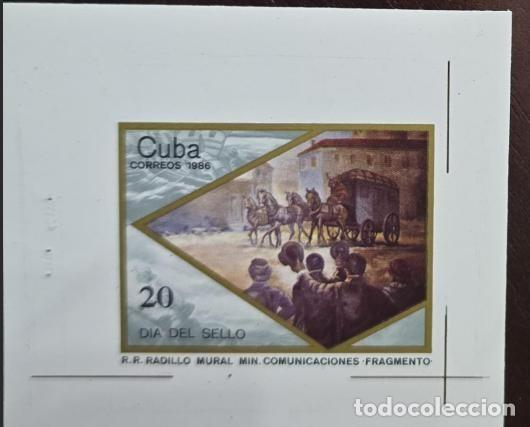 Sellos: MI) 1986 CUBA, DIE PROOF, IMPERFORATE, STAMP DAY PAINTINGS BY RADILLO, MNH.