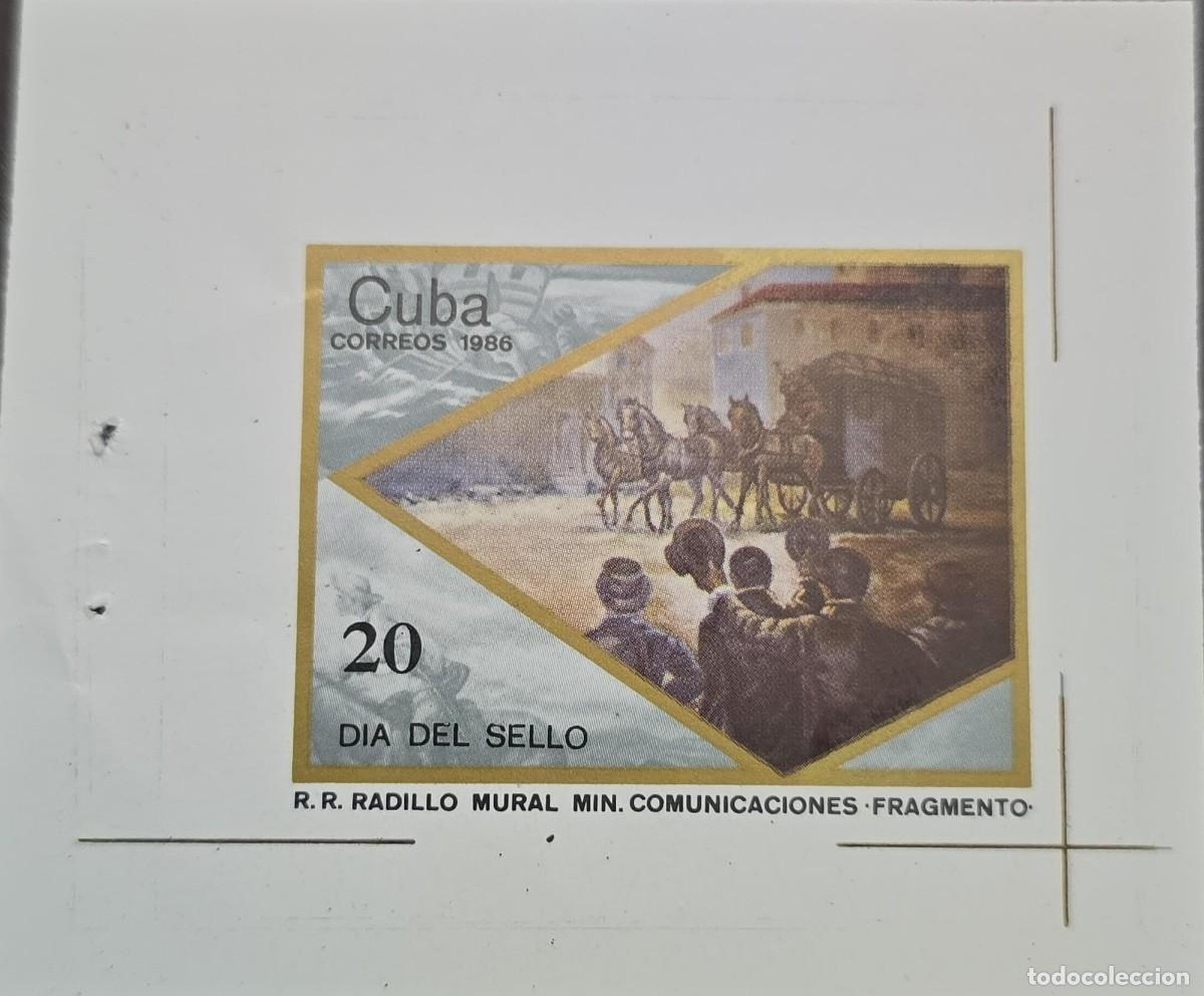 Sellos: MI) 1986 CUBA, DIE PROOF, IMPERFORATE, STAMP DAY PAINTINGS BY RADILLO, MNH.