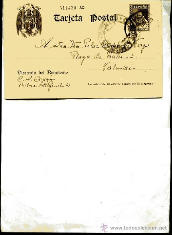 Selos: ENTERO POSTAL CIRCULADO DE GRANADA A VALENCIA, 1939 cu&ntilde;o de CENSURA MILITAR buscar