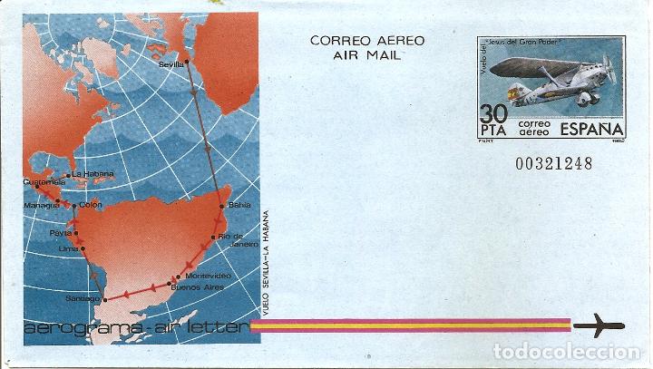 Sellos: ESPA&Ntilde;A 1982. AEROGRAMAS. CORREO AEREO. VUELO DEL &rdquo;JESUS DEL GRAN PODER&rdquo; - Foto 1