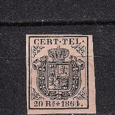 Sellos: ESPAÑA TELEGRAFOS EDIFIL Nº4.NEGRO 20R.NUEVO MNH.GOMA ORIGINAL.1864.