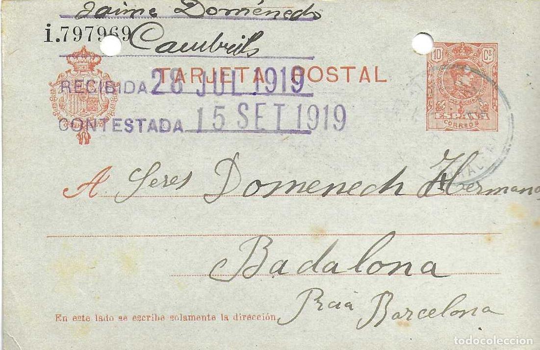 Sellos: ENTERO POSTAL CORDELERIA DOMENECH HNOS. - BADALONA nº serie: i. 797969 - J. DOMÉNECH - 1919