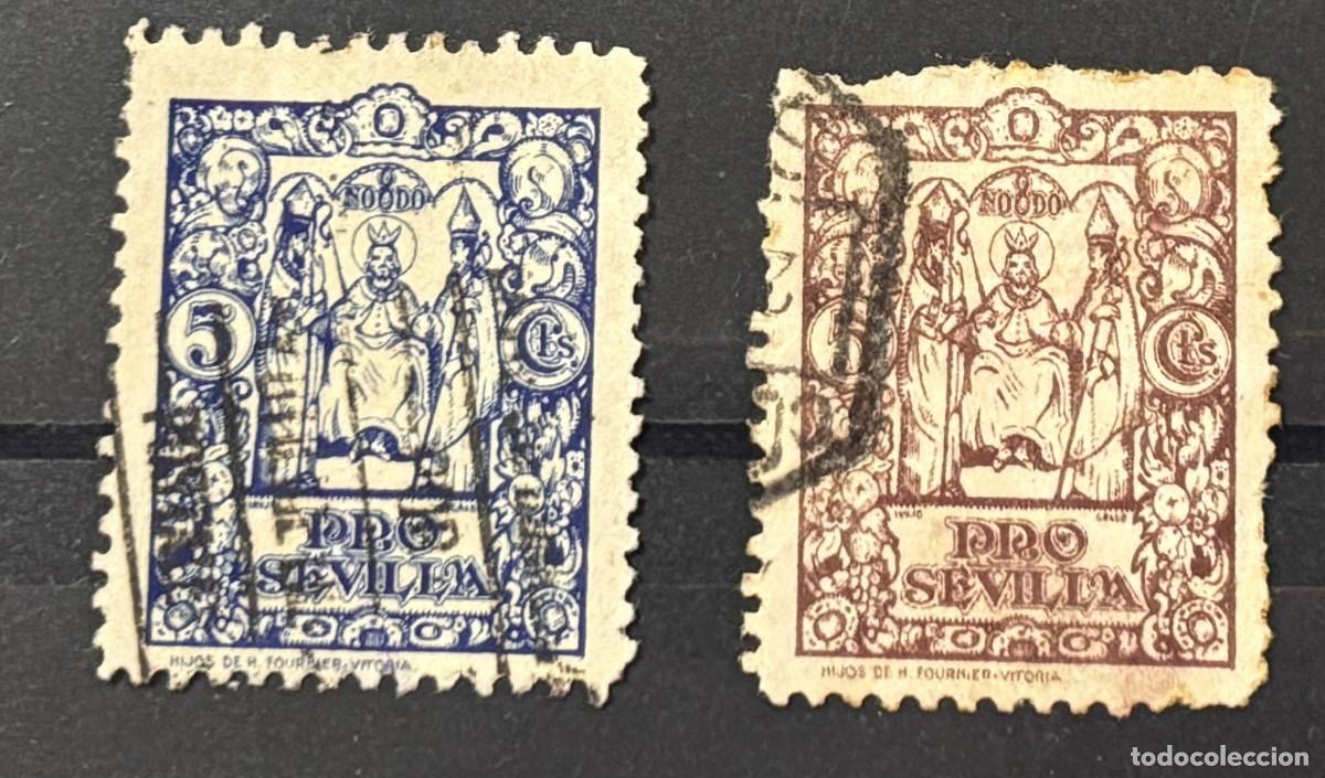 Sellos: PRO SEVILLA. 5 CTS. AZUL Y MARRON. - Foto 1