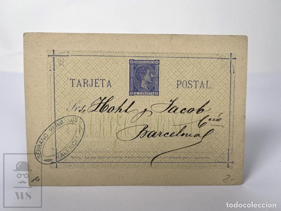 Sellos: Tarjeta Entero Postal - Alfonso XII - 1875 - Edifil 8 - Circulado - Barcelona / Valencia