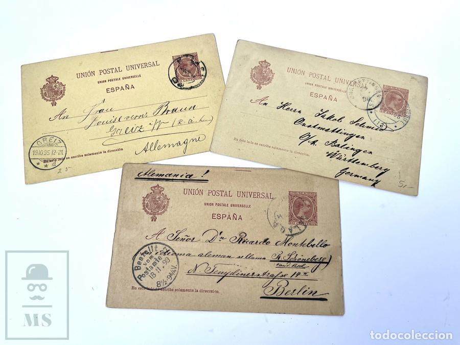 Sellos: 3 Tarjetas Entero Postal - Alfonso XIII Tipo Pel&oacute;n - 1892 - Edifil 31 - Circulados Alemania