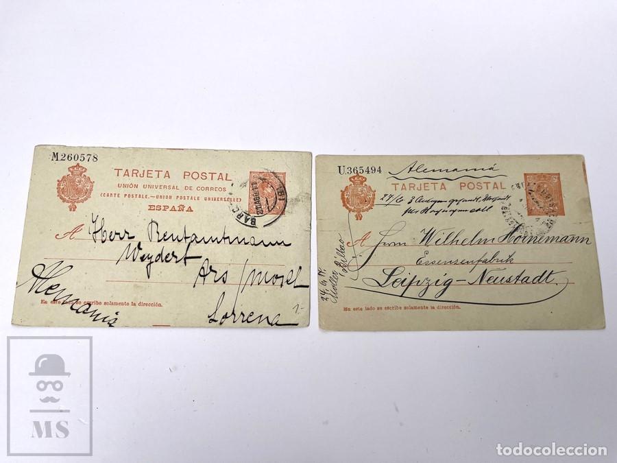 Sellos: 2 Tarjetas Entero Postal - Alfonso XIII Tipo Medall&oacute;n- 1910 - Edifil 53 - Circulados Alemania