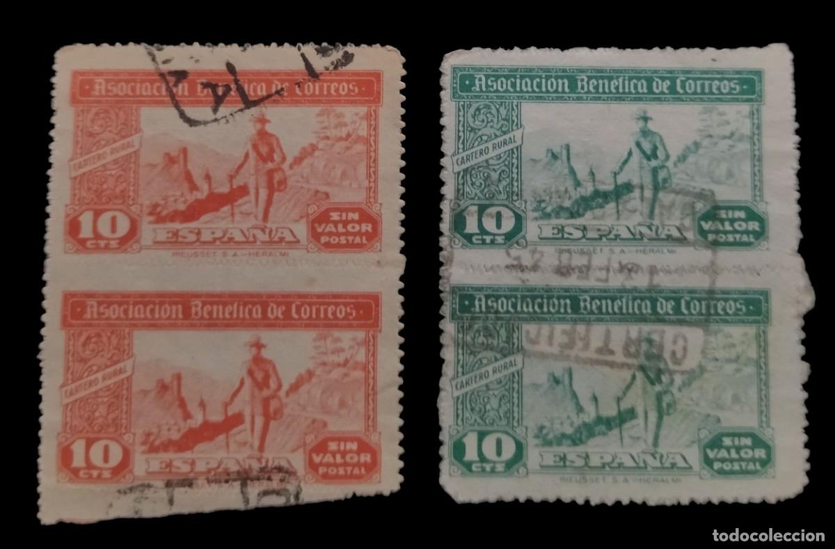 Sellos: ESPA&Ntilde;A. ASOCIACI&Oacute;N BEN&Eacute;FICA DE CORREOS. 2 BONITAS PAREJAS. USADO - USED.