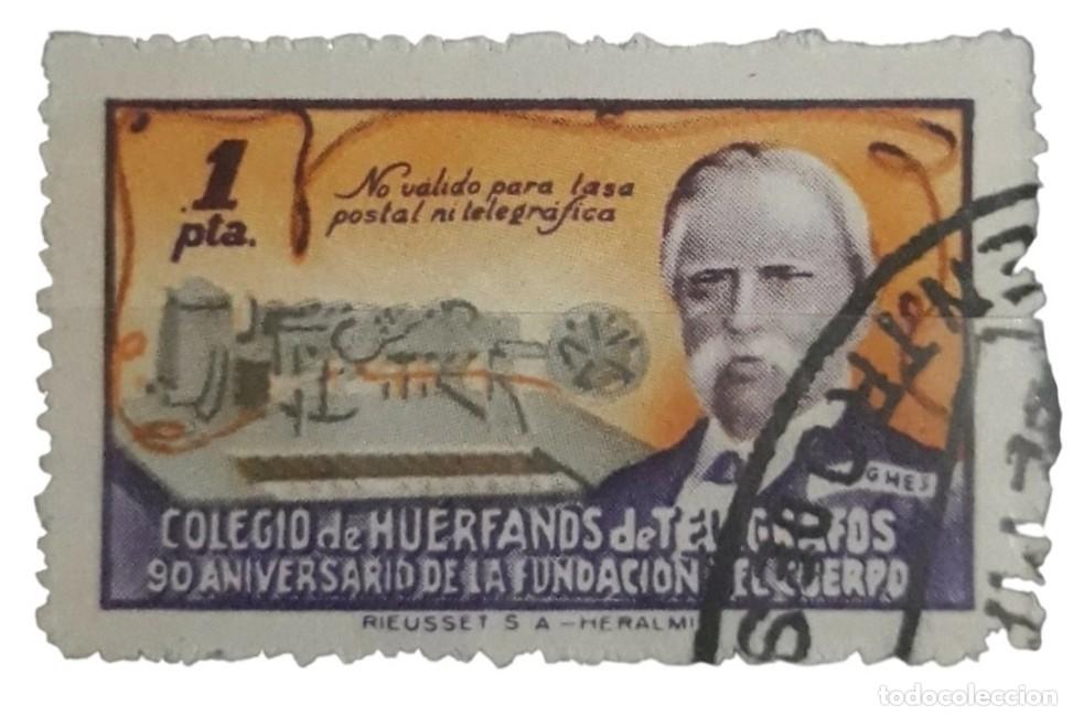 Sellos: COLEGIO DE HU&Eacute;RFANOS DE TEL&Eacute;GRAFOS 1 PTS. USADO.