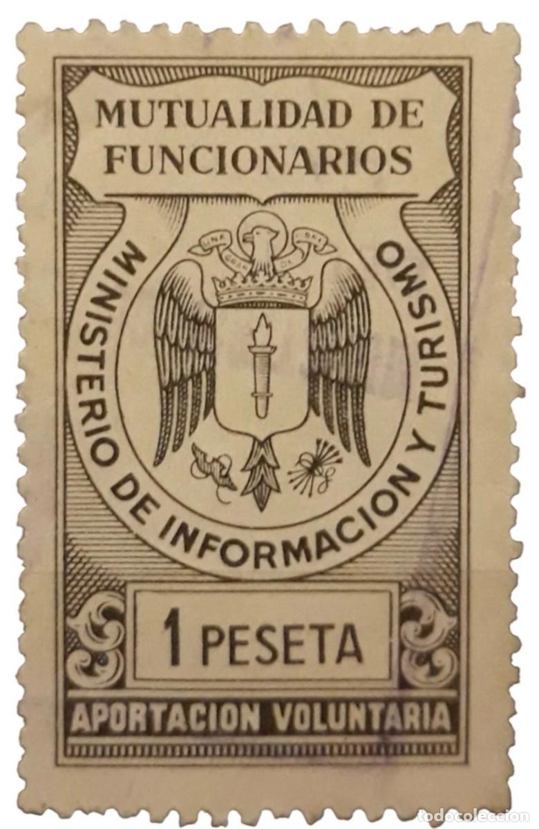 Stamps: SELLO FISCAL MUTUALIDAD DE FUNCIONARIOS - MINISTERIO DE INFORMACI&Oacute;N Y TURISMO. 1 PTAUSADO.