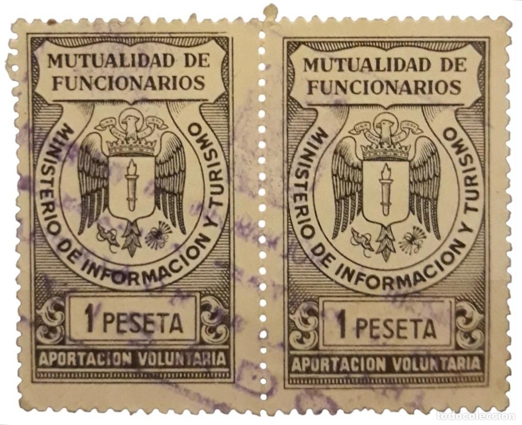 Sellos: PAREJA SELLOS FISCALES MUTUALIDAD DE FUNCIONARIOS - MINISTERIO DE INFORMACI&Oacute;N Y TURISMO. 1 PTAUSADO.