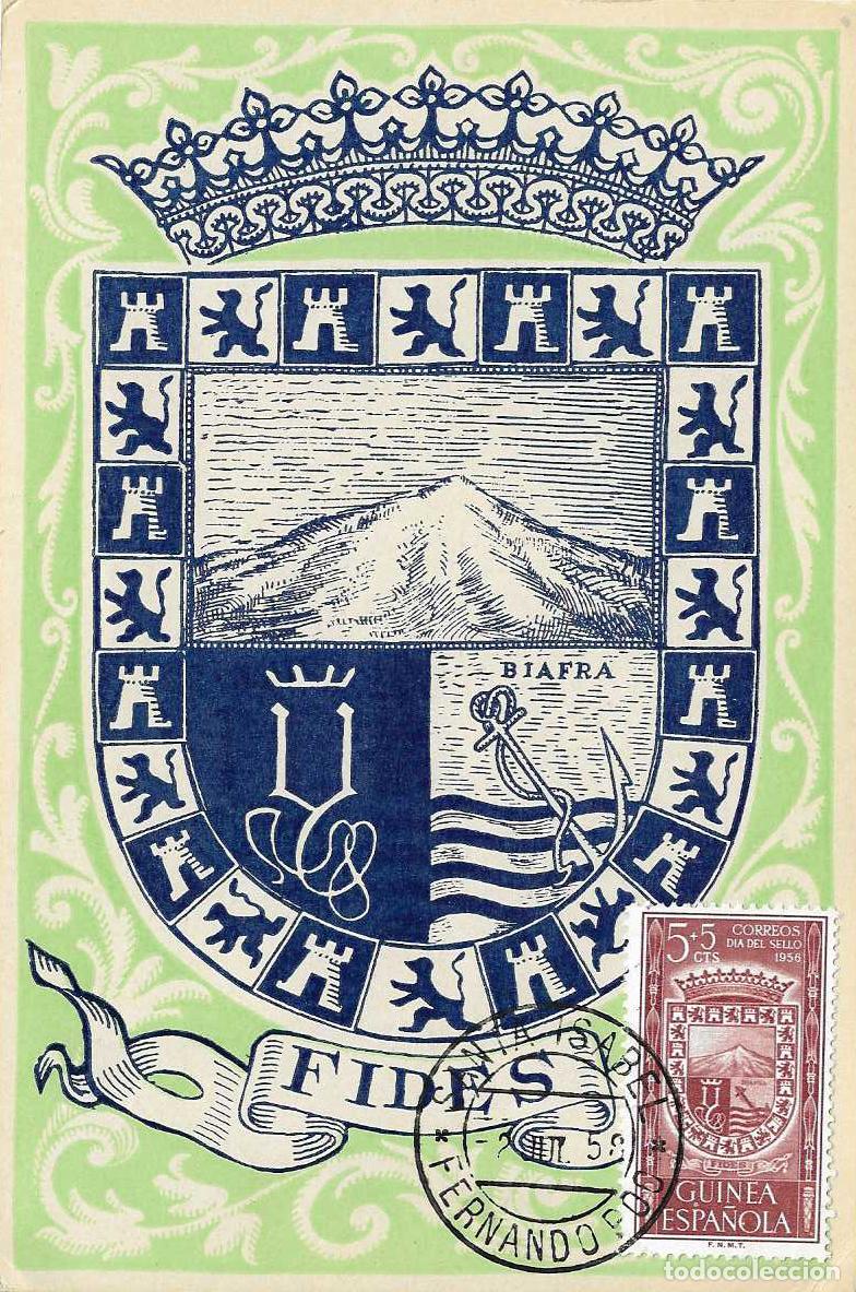 Stamps: GUINEA ESPA&Ntilde;OLA ESCUDO DE SANTA ISABEL DIA DEL SELLO 1956 (EDIFIL 362) EN TARJETA MAXIMA RARO MPM