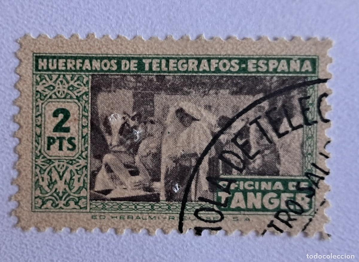 Sellos: SELLO T&Aacute;NGER (COLONIA DE ESPA&Ntilde;A). HU&Eacute;RFANOS DE TEL&Eacute;GRAFOS (OFICINA DE T&Aacute;NGER) (2 PTS.)