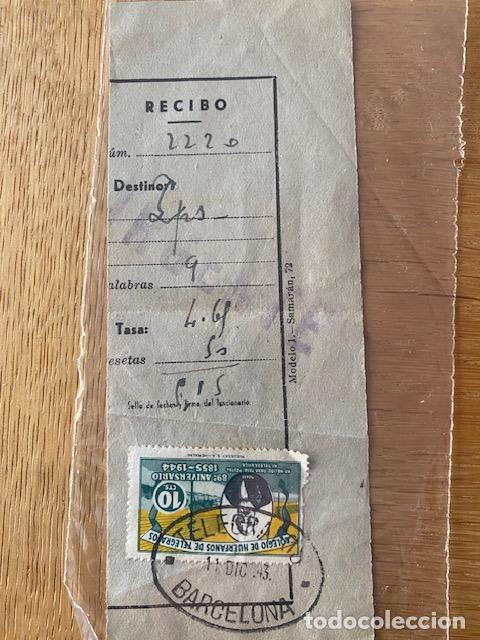 Sellos: Recibo telegrafico. 1943. Barcelona