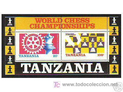 Sellos: TANZANIA 1986 AJEDREZ CHESS ECHECS Hojita Bloque
