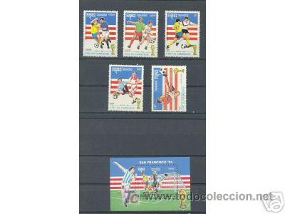Selos: CAMBOYA 1992 DEPORTES FUTBOL 5 sellos + Hojita Bloque