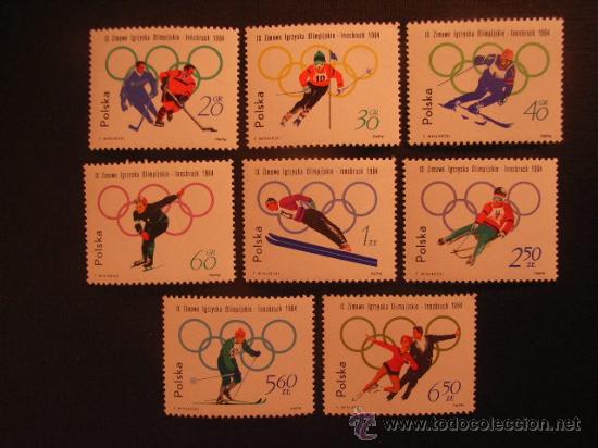 Timbres: JUEGOS OLIMPICOS DE INVIERNO, EN INNSBRUCK. SERIE DE POLONIA N&ordm; YVERT 1322/9*** A&Ntilde;O 1964