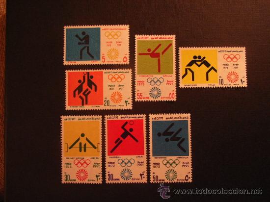 Timbres: JUEGOS OLIMPICOS DE MUNICH 1972. SERIE DE EGIPTO N&ordm; YVERT 895/7 + AEREO 136/9