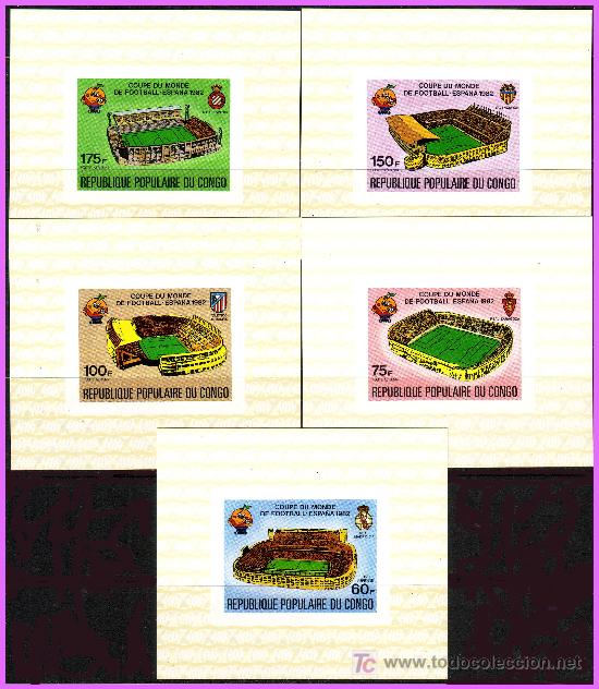 Selos: F&Uacute;TBOL MUNDIAL ESPA&Ntilde;A&acute;82 Congo, SERIE fondo con textura