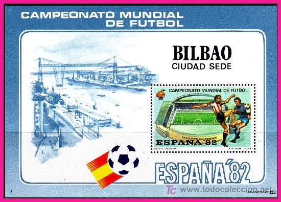 Sellos: F&Uacute;TBOL MUNDIAL ESPA&Ntilde;A&acute;82 HOJITA Bilbao, CIUDAD SEDE