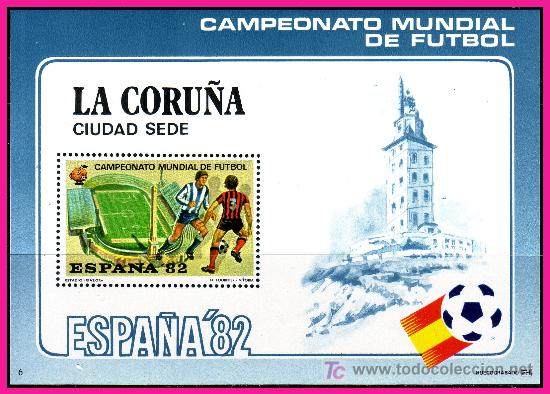 Timbres: F&Uacute;TBOL MUNDIAL ESPA&Ntilde;A&acute;82 HOJITA La Coru&ntilde;a, CIUDAD SEDE