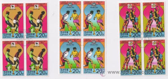 Timbres: REPUBLICA DEMOCRATICA DE COREA. A&Oacute; 1978.CAMPEONES COPA MUNDIAL DE FUTBOL BLOQUE DE 4