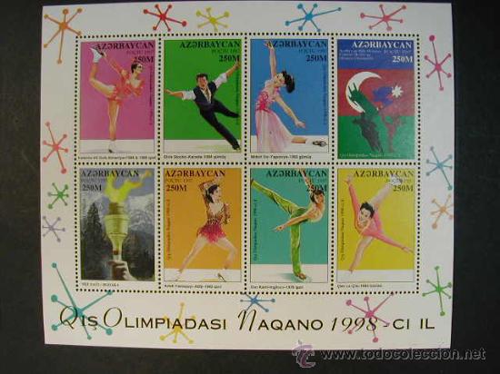 Sellos: AZERBAIJAN 1997 JUEGOS OLIMPICOS DE NAGANO PATINAJE YVERT 361 - 368 MINI HOJA DE 8 SELLOS