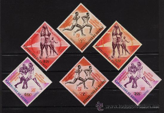 Selos: rep. guinee - olimpiadas de tokio - completa de 6 sellos - sobrecargados - a&ntilde;o 1963 - oferta