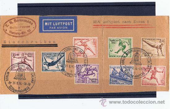 Sellos: frontal circulado por avion 1936 con matasello conmemorativo juegos olimpicos de Berlin seri complet