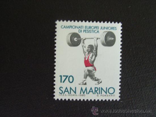 Sellos: HALTEROFILIA. SAN MARINO N&ordm; YVERT 1020*** A&Ntilde;O 1980. CAMPEONATO DE EUROPA JUNIOR