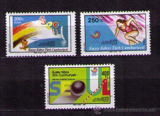 Selos: CHIPRE TURCO 1988 - JUEGOS OLIMPICOS DE SEUL - YVERT N&ordm; 214-216