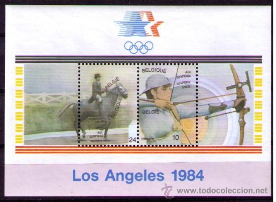 Selos: BELGICA 1984 - JJOO DE LOS ANGELES - HIPICA Y TIRO CON ARCO - YVERT BLOCK N&ordm; 60
