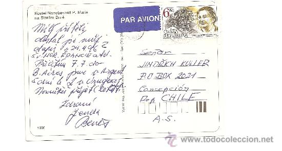 Selos: REP. CHECA. POSTAL CIRCULADA CON SELLO AJEDRECISTA VERA MENCIKOVA. A CHILE 1994