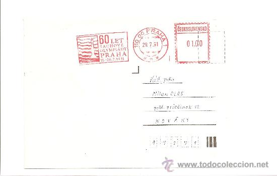 Selos: CHECOSLOVAQUIA. 60 ANIV. DE LA OLIMPIADA DE AJEDREZ EN PRAGA. FRANQUEO CONCERTADO RODILLO ROJO
