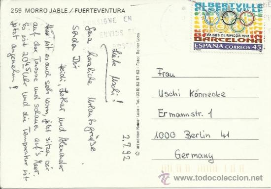 Briefmarken: TP MORRO JABLE CANARIAS CON SELLO PAISES OLIMPICOS BARCELONA ALBERTVILLE DEPORTES OLIMPIADAS