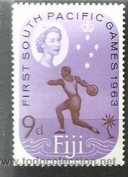 Selos: ATLETISMO  ISLAS FIDJI FIJI 5&ordm; JUEGOS PACIFICO SUR  1963 LANZAMIENTO DISCO