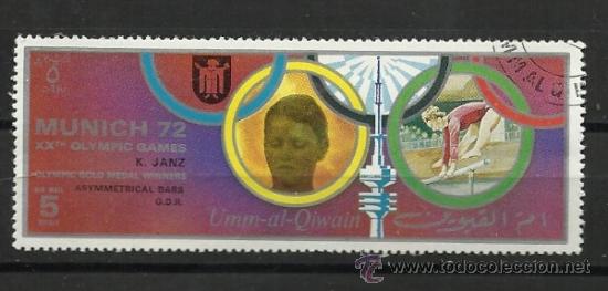 Sellos: GIMNASIA USADO POTRO UMM AL QIWAIN 1972 JUEGOS OLIMPICOS MUNICH 1972 GANADORA KLIMENKO
