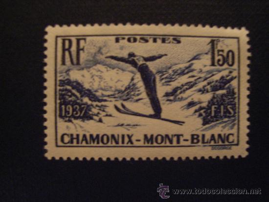 Francobolli: FRANCIA ,N&ordm; YVERT 334**A&Ntilde;O 1937. CAMPEONATOS DE ESQUI. EN CHAMONIX. SELLO CON CHARNELA