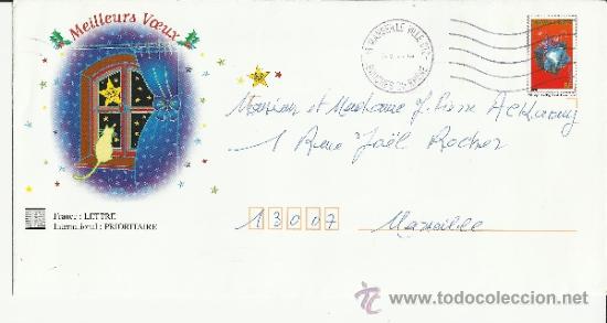 Selos: FRANCIA ENTERO POSTAL NAVIDAD GATO ESTRELLA VENTANA MAT MARSEILLE