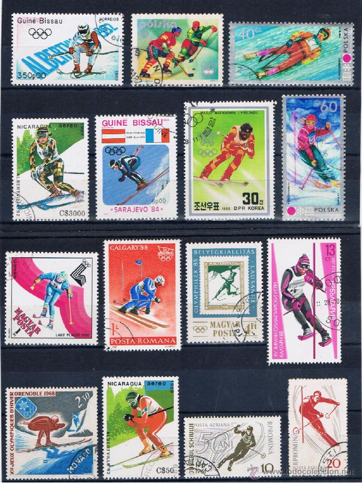 Briefmarken: mini lote 15 sellos esqui hockey trineo